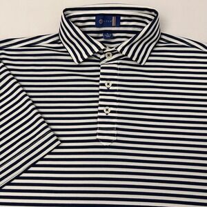 Stitch Golf Mens S Navy White Stripe Performance Polo Shirt NBC Sports Logo